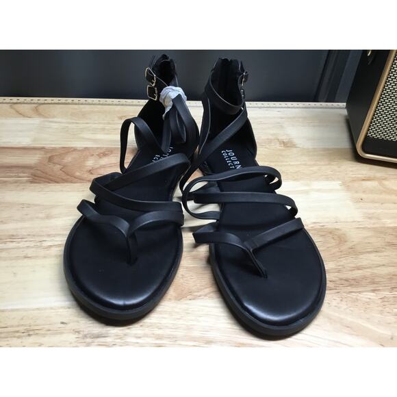 Journee Collection Zailie Gladiator Flat Sandals Women's Size 8.5 Black Leather - Picture 1 of 6